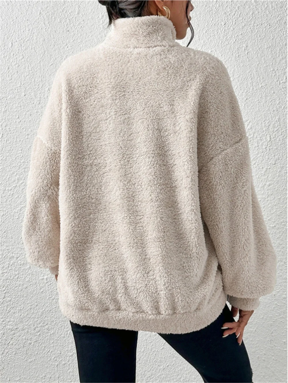 Damen Unifarben Mock Neck Nahtverarbeitung Retro Frühling/Herbst Langarm Sweatshirt