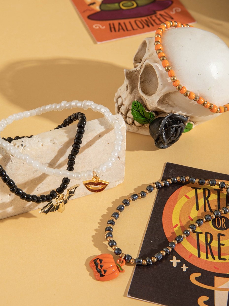 Bunt Reis Korn Geist Kürbis die Fledermaus Fußkettchen Fünfteilig Set DUNKEL Lustig Schädel Halloween Fuß Ornamente Fünfteilig Set