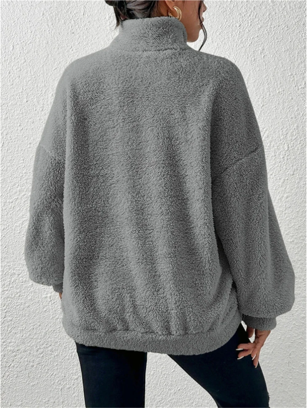 Damen Unifarben Mock Neck Nahtverarbeitung Retro Frühling/Herbst Langarm Sweatshirt