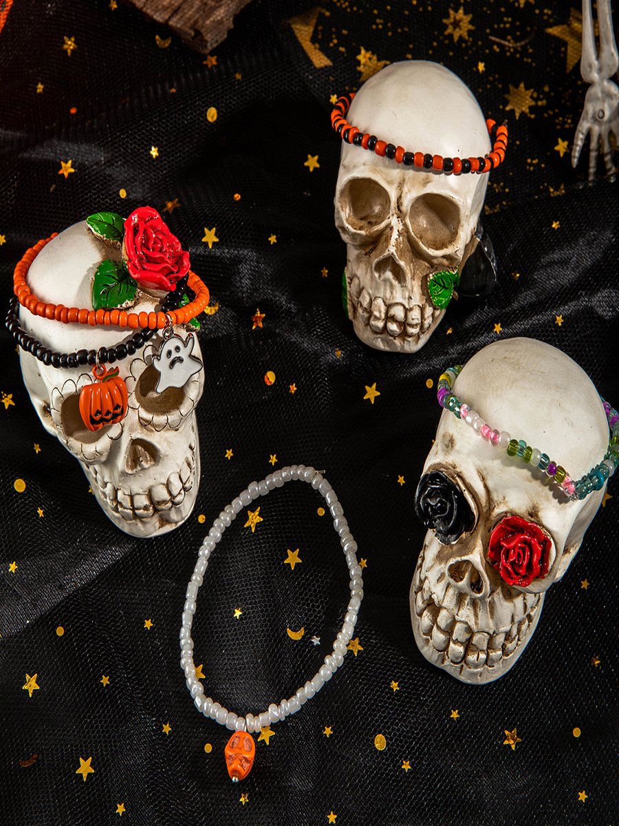 Bunt Reis Korn Geist Kürbis die Fledermaus Fußkettchen Fünfteilig Set DUNKEL Lustig Schädel Halloween Fuß Ornamente Fünfteilig Set