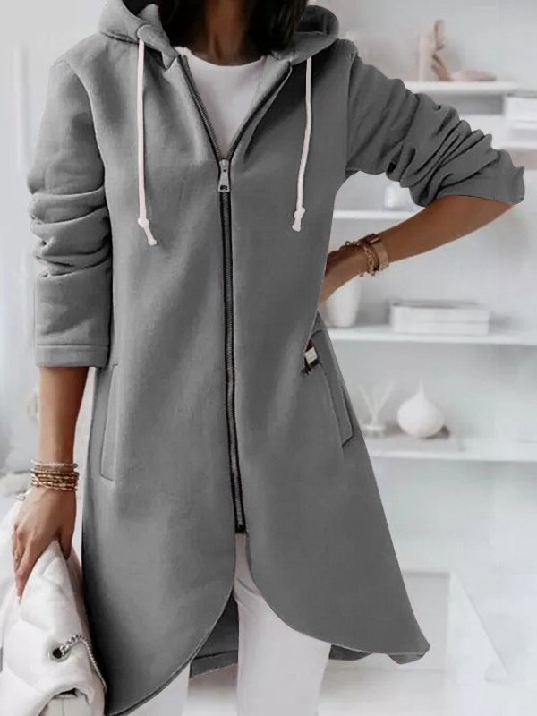 Damen Frühling/Herbst Oberbekleidung Retro Nahtverarbeitung Unifarben Langarm Kapuze Jacke