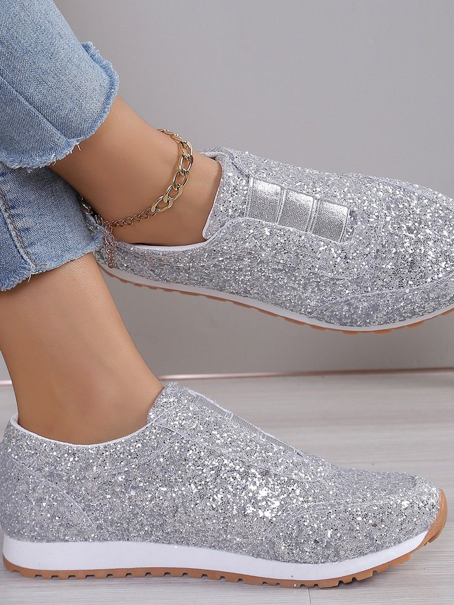 Alle Jahreszeiten Unifarben Straße Flach Pailletten Strass Elastisch Lässig Schuhe