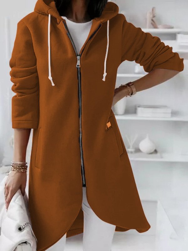 Damen Frühling/Herbst Oberbekleidung Retro Nahtverarbeitung Unifarben Langarm Kapuze Jacke