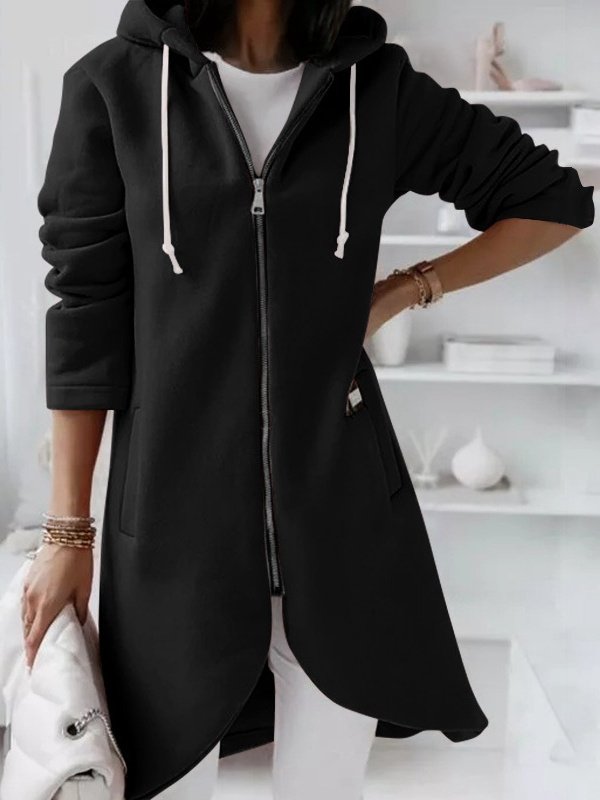 Damen Frühling/Herbst Oberbekleidung Retro Nahtverarbeitung Unifarben Langarm Kapuze Jacke