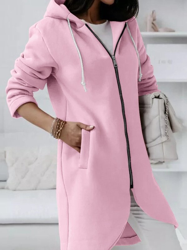 Damen Frühling/Herbst Oberbekleidung Retro Nahtverarbeitung Unifarben Langarm Kapuze Jacke