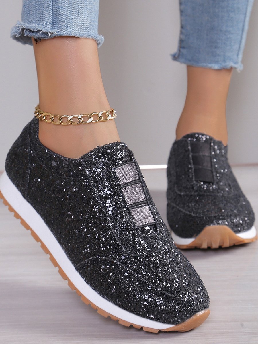 Alle Jahreszeiten Unifarben Straße Flach Pailletten Strass Elastisch Lässig Schuhe