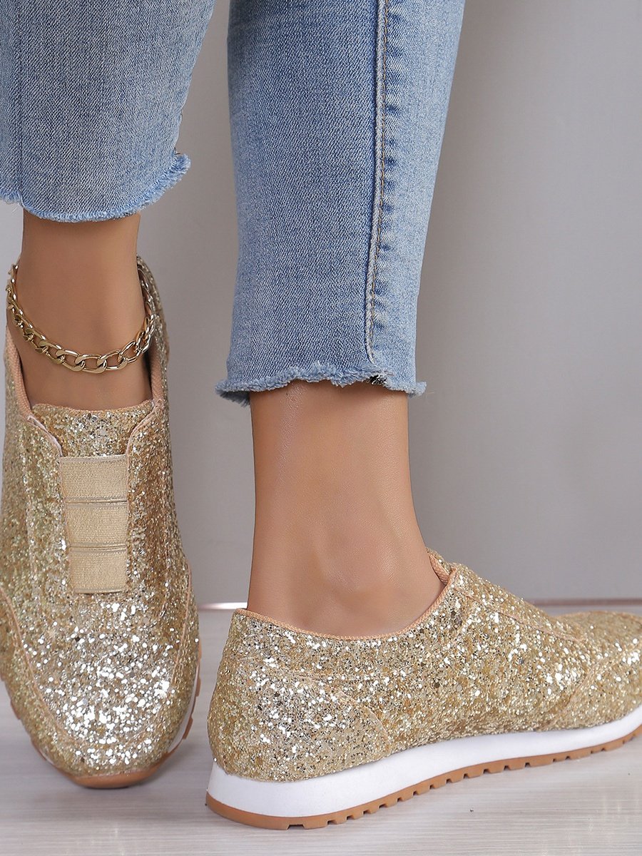 Alle Jahreszeiten Unifarben Straße Flach Pailletten Strass Elastisch Lässig Schuhe