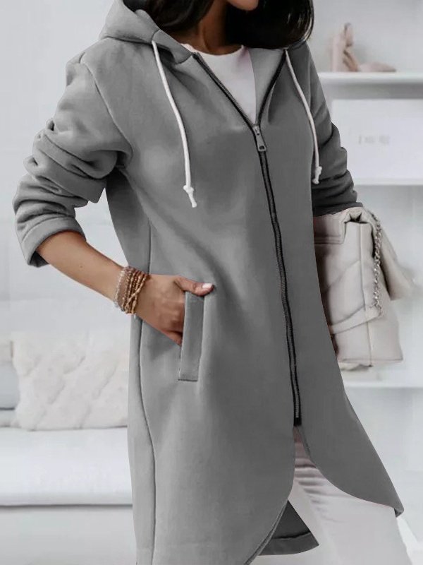 Damen Frühling/Herbst Oberbekleidung Retro Nahtverarbeitung Unifarben Langarm Kapuze Jacke