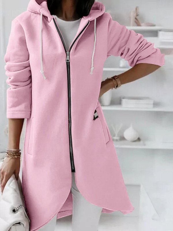 Damen Frühling/Herbst Oberbekleidung Retro Nahtverarbeitung Unifarben Langarm Kapuze Jacke