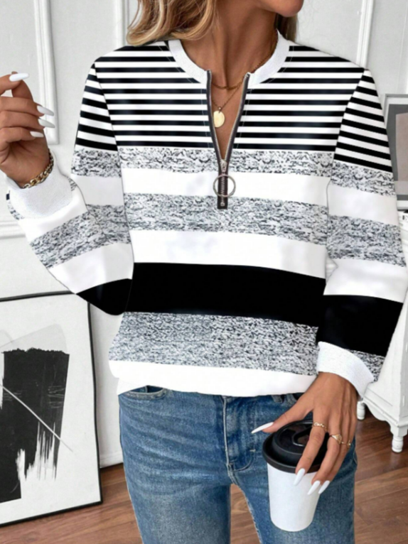 Damen Gestreift Rundhals Print Lässig Frühling/Herbst Langarm Sweatshirt