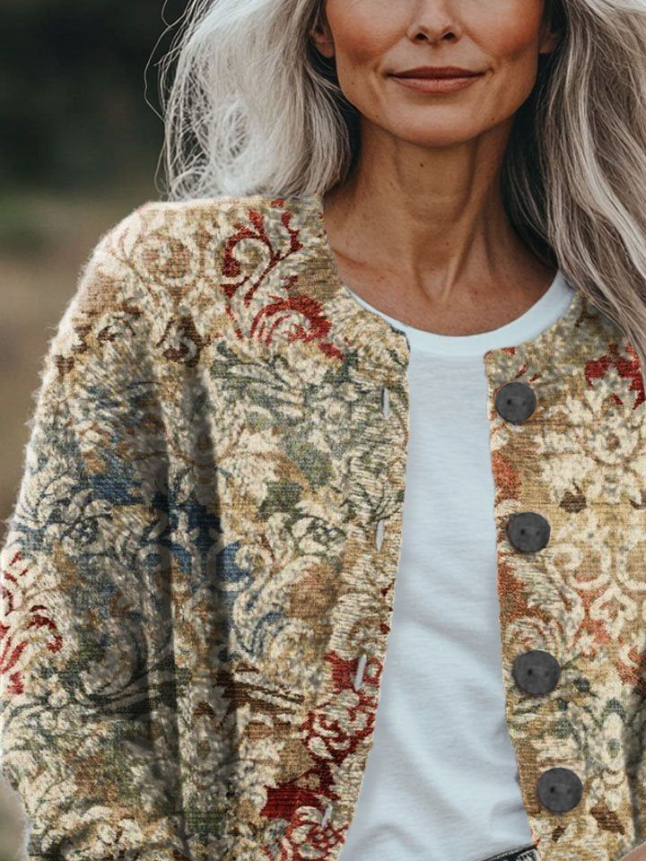 Damen Geblümt Print Langarm Rundhals Retro Frühling/Herbst Strickjacke Oberbekleidung