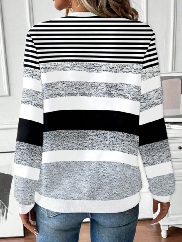 Damen Gestreift Rundhals Print Lässig Frühling/Herbst Langarm Sweatshirt