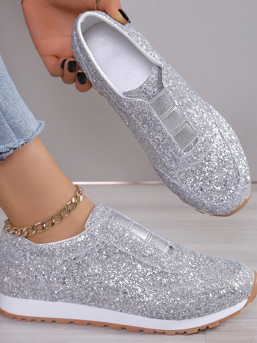 Alle Jahreszeiten Unifarben Straße Flach Pailletten Strass Elastisch Lässig Schuhe