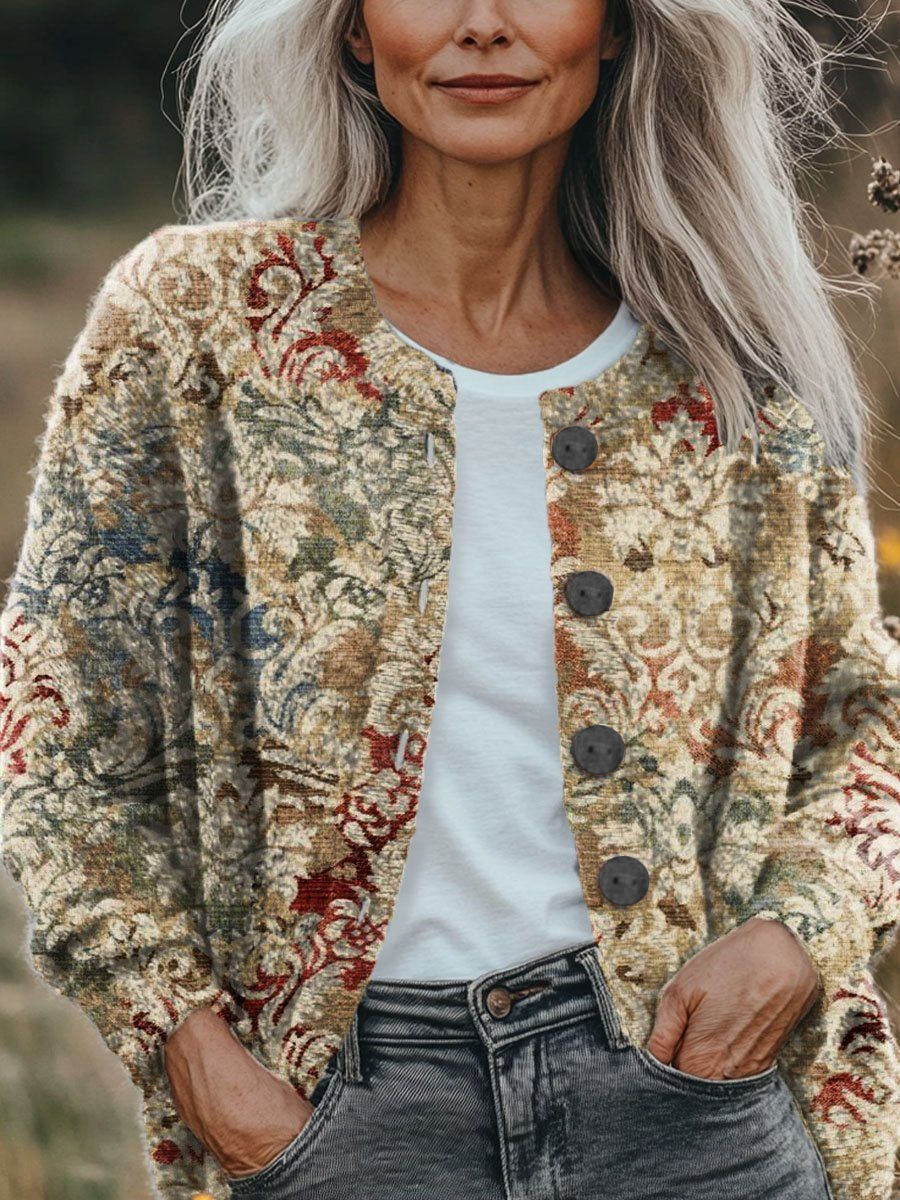 Damen Geblümt Print Langarm Rundhals Retro Frühling/Herbst Strickjacke Oberbekleidung