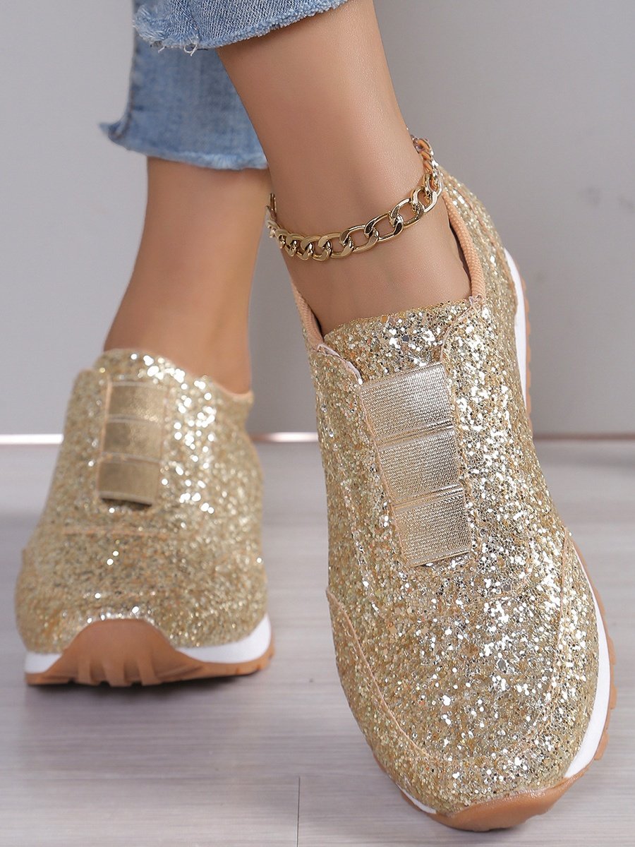 Alle Jahreszeiten Unifarben Straße Flach Pailletten Strass Elastisch Lässig Schuhe
