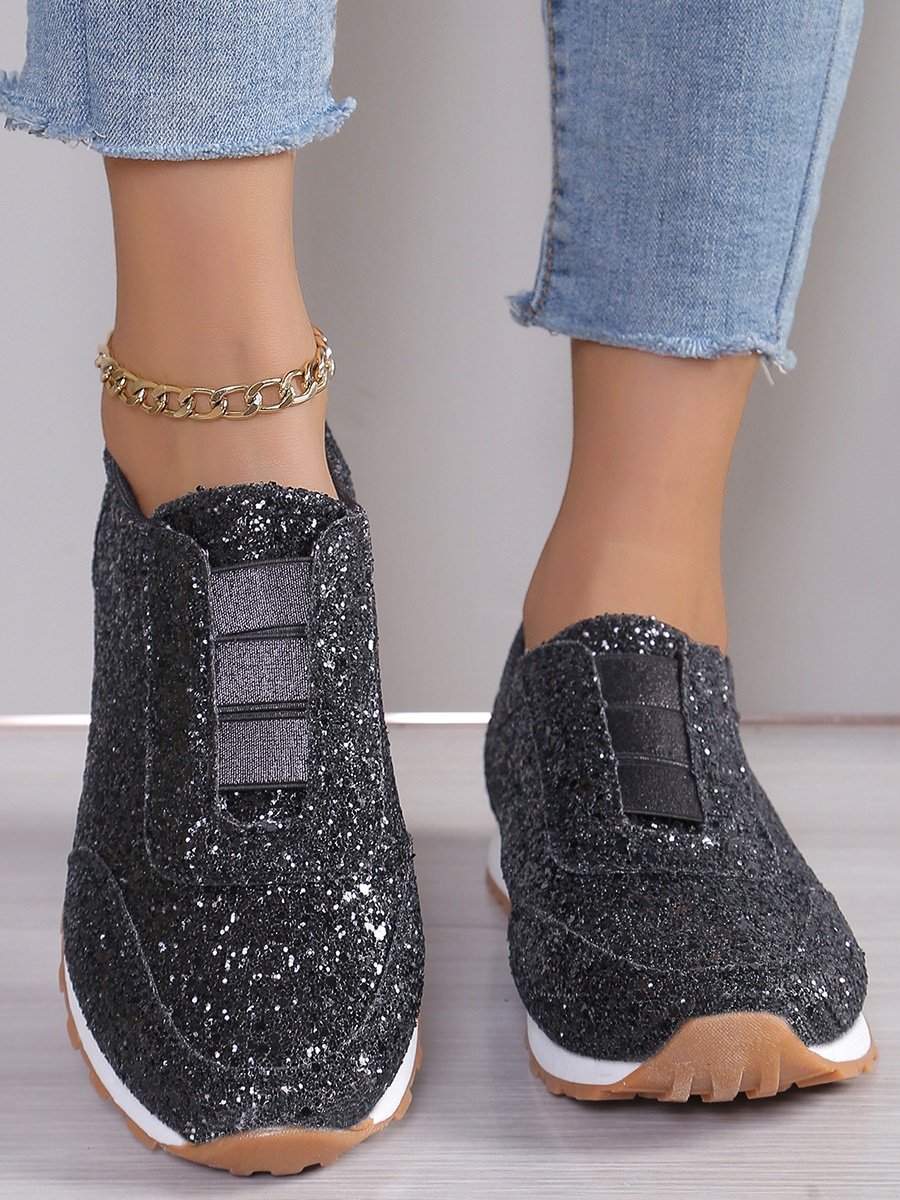 Alle Jahreszeiten Unifarben Straße Flach Pailletten Strass Elastisch Lässig Schuhe