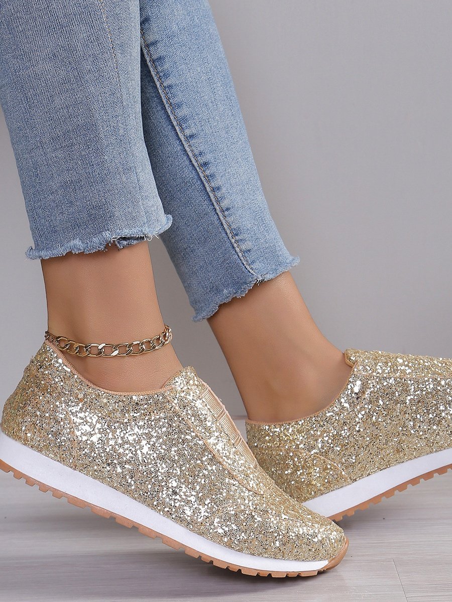 Alle Jahreszeiten Unifarben Straße Flach Pailletten Strass Elastisch Lässig Schuhe