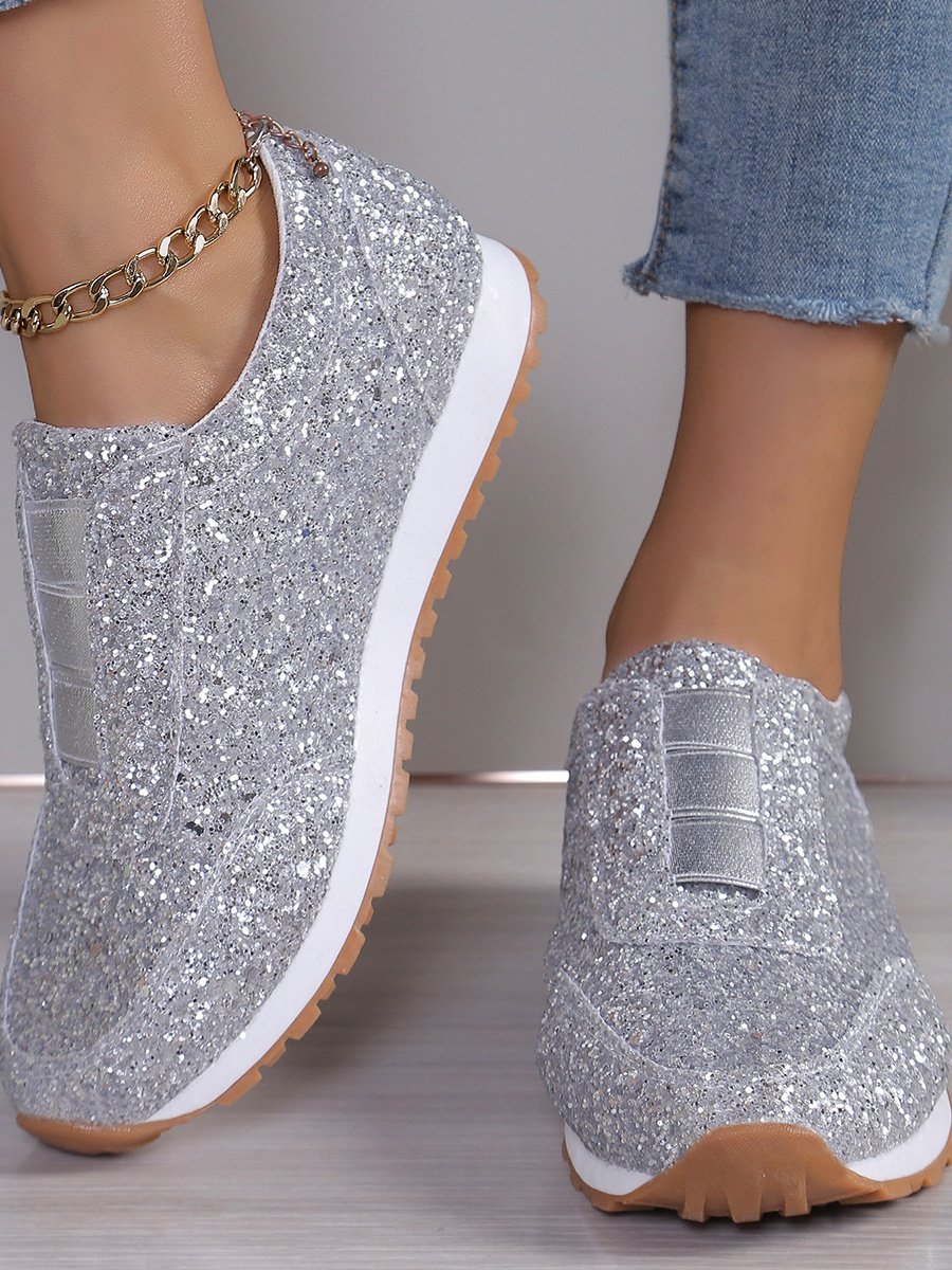 Alle Jahreszeiten Unifarben Straße Flach Pailletten Strass Elastisch Lässig Schuhe