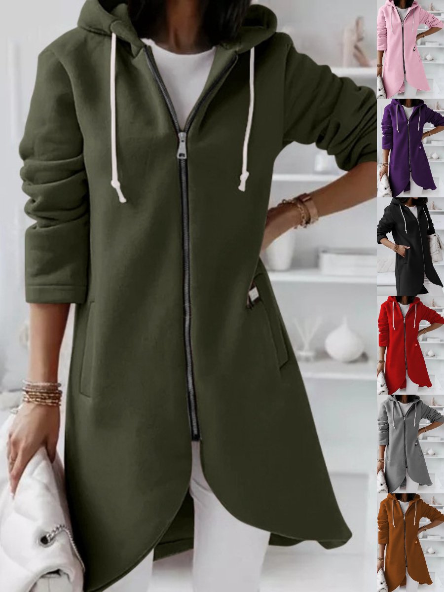 Damen Frühling/Herbst Oberbekleidung Retro Nahtverarbeitung Unifarben Langarm Kapuze Jacke