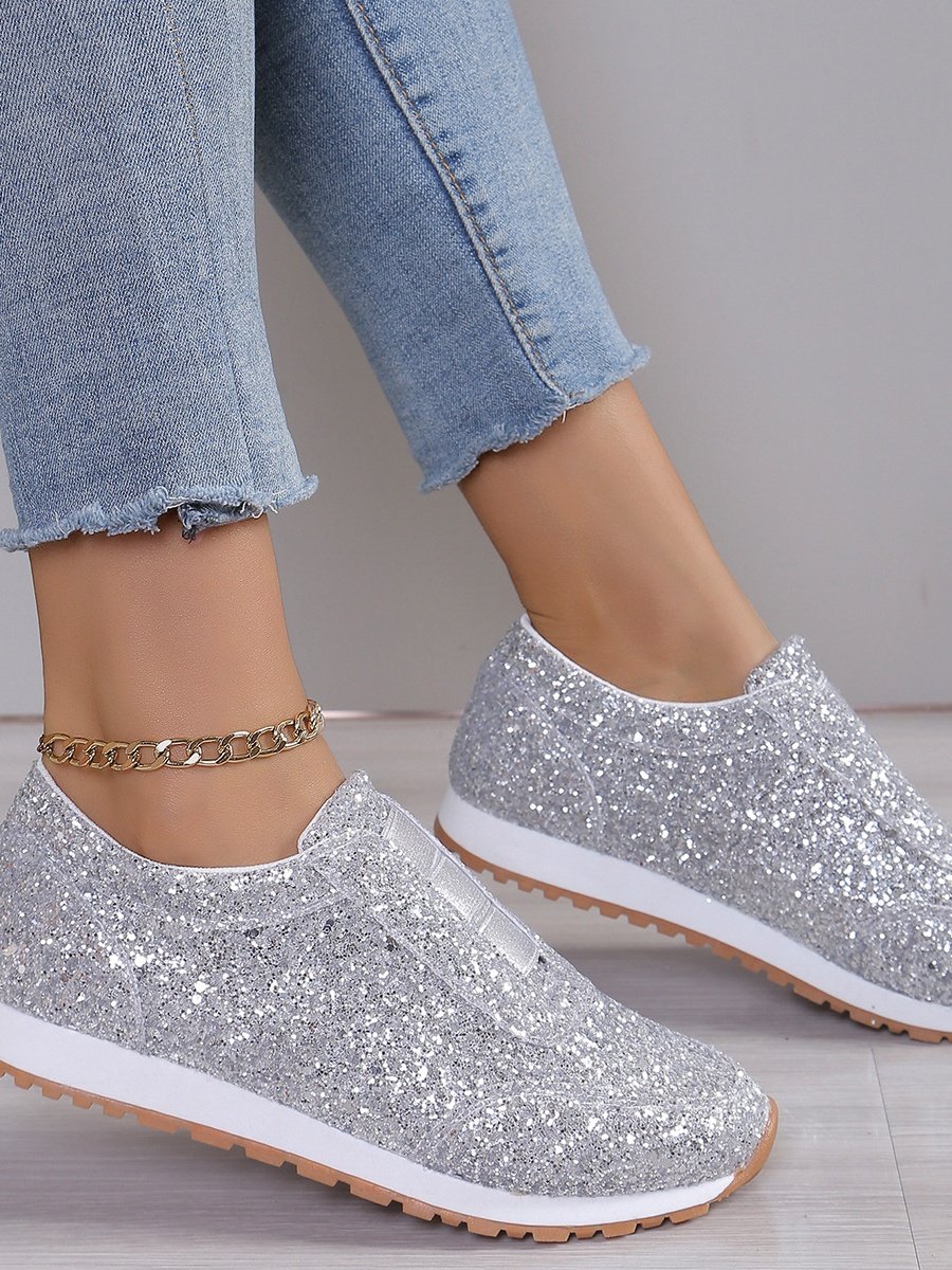 Alle Jahreszeiten Unifarben Straße Flach Pailletten Strass Elastisch Lässig Schuhe