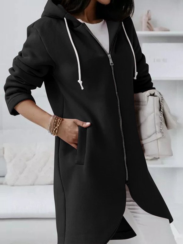 Damen Frühling/Herbst Oberbekleidung Retro Nahtverarbeitung Unifarben Langarm Kapuze Jacke
