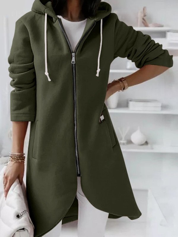 Damen Frühling/Herbst Oberbekleidung Retro Nahtverarbeitung Unifarben Langarm Kapuze Jacke