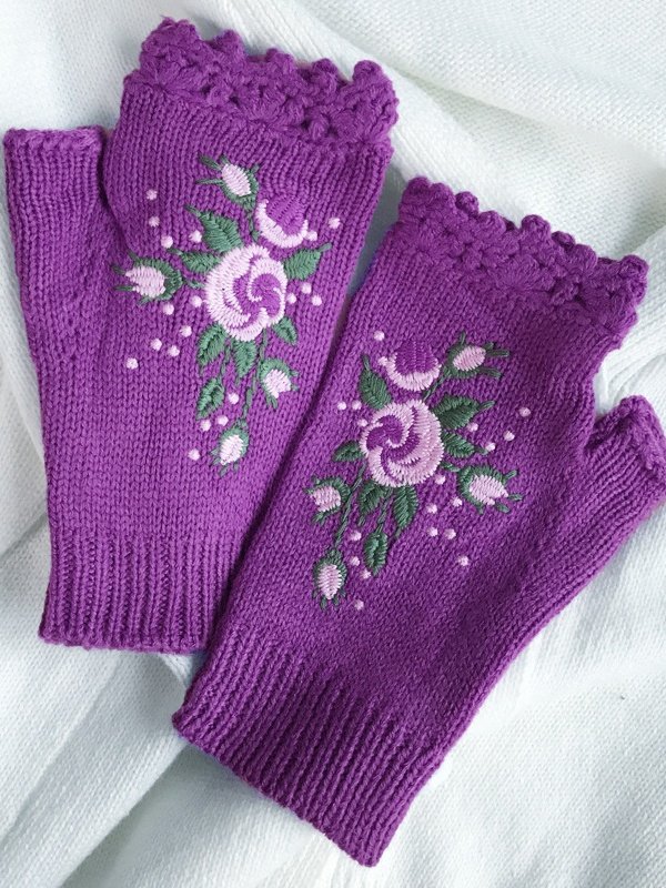 Gestrickt Böhmisch Geblümt Herbst und Winter ins Bestickt Damen Warm Handschuhe Biene Blume Erwachsene Gestrickt Handschuhe Bestickt Wolle Handschuhe