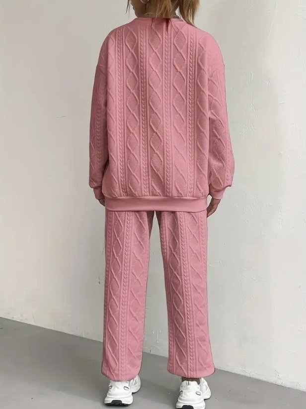 Damen Unifarben Geprägt Zweiteiliges Set Täglich Langarm Lässig Frühling/Herbst Bluse mit Hose Matching Set