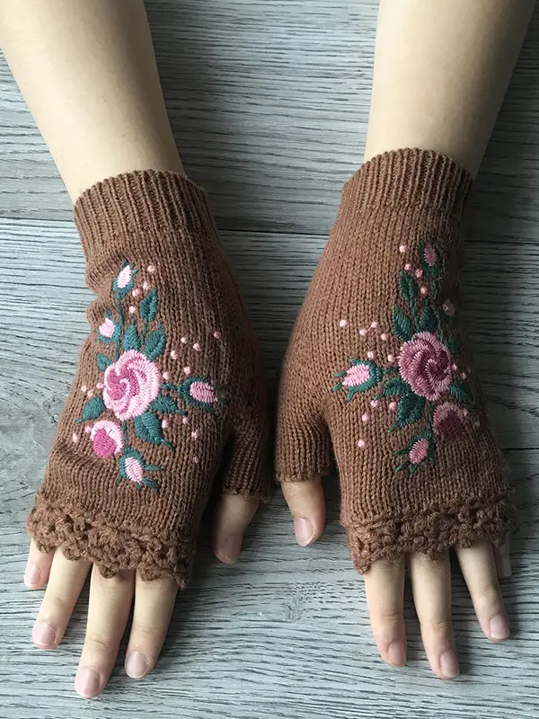 Gestrickt Böhmisch Geblümt Herbst und Winter ins Bestickt Damen Warm Handschuhe Biene Blume Erwachsene Gestrickt Handschuhe Bestickt Wolle Handschuhe