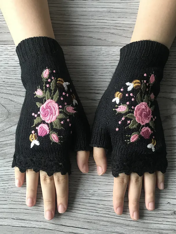Gestrickt Böhmisch Geblümt Herbst und Winter ins Bestickt Damen Warm Handschuhe Biene Blume Erwachsene Gestrickt Handschuhe Bestickt Wolle Handschuhe