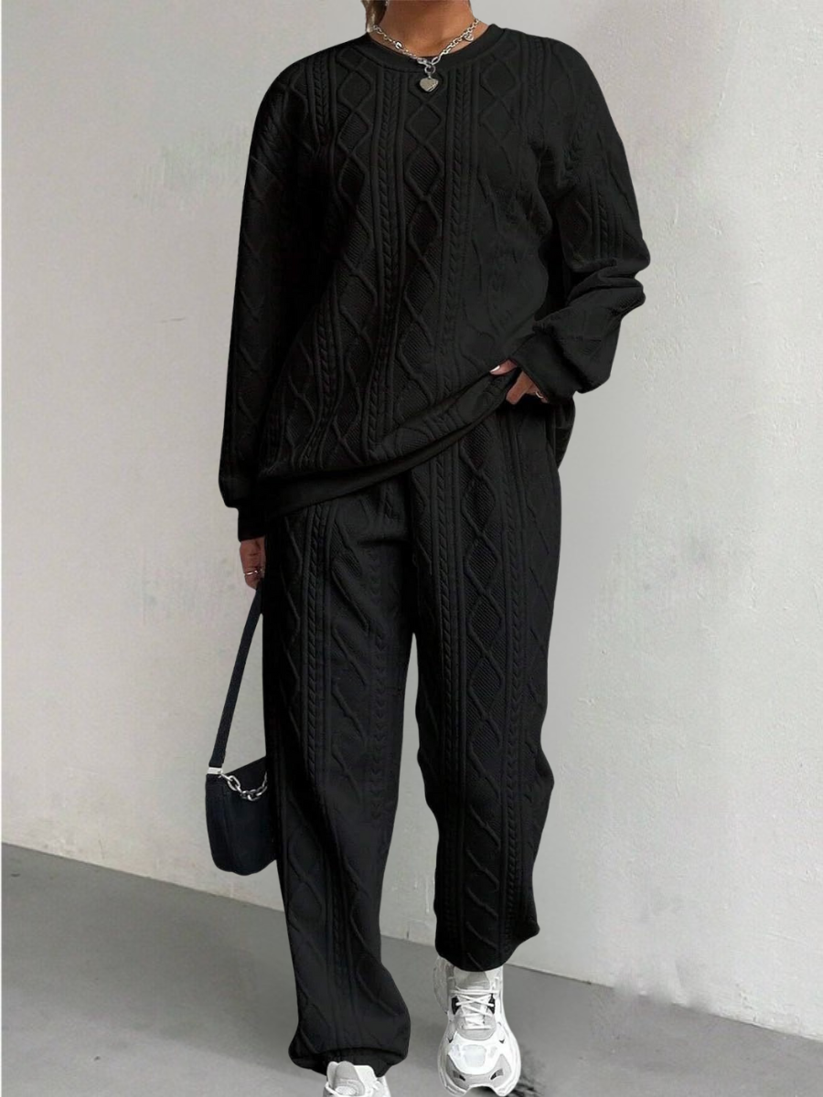 Damen Unifarben Geprägt Zweiteiliges Set Täglich Langarm Lässig Frühling/Herbst Bluse mit Hose Matching Set