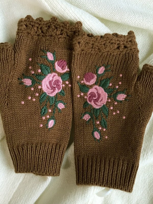 Gestrickt Böhmisch Geblümt Herbst und Winter ins Bestickt Damen Warm Handschuhe Biene Blume Erwachsene Gestrickt Handschuhe Bestickt Wolle Handschuhe
