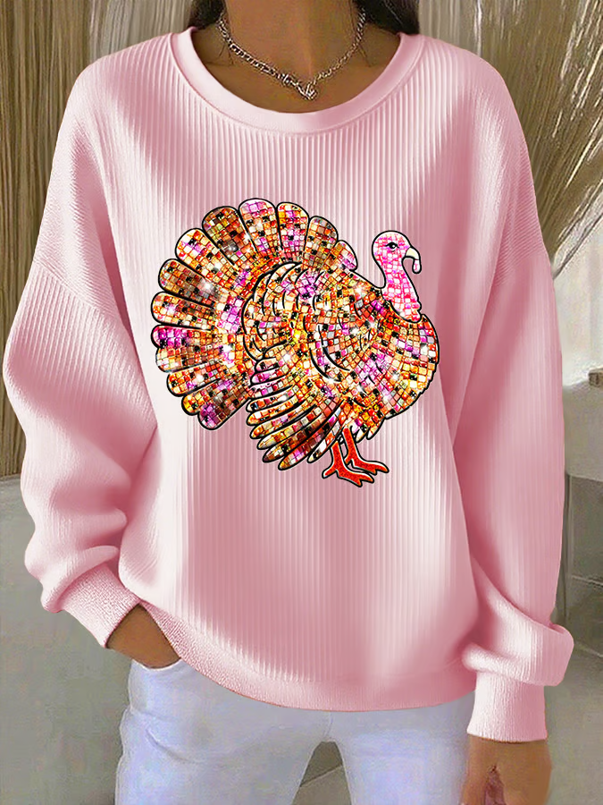 Damen Truthahn Rundhals Lässig Frühling/Herbst Langarm Sweatshirt