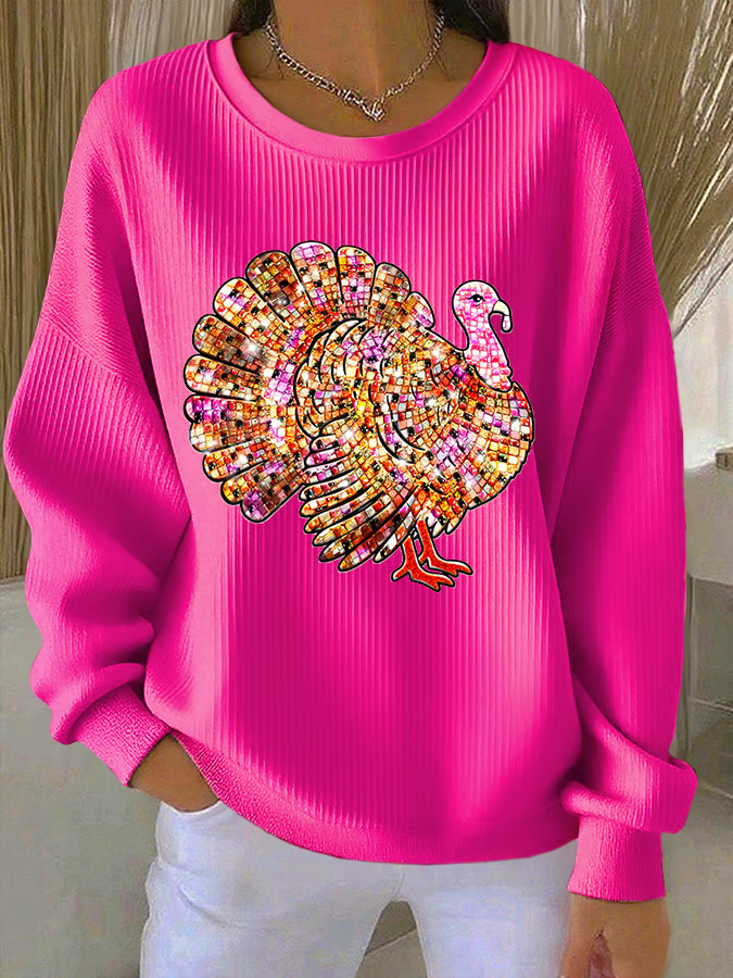 Damen Truthahn Rundhals Lässig Frühling/Herbst Langarm Sweatshirt