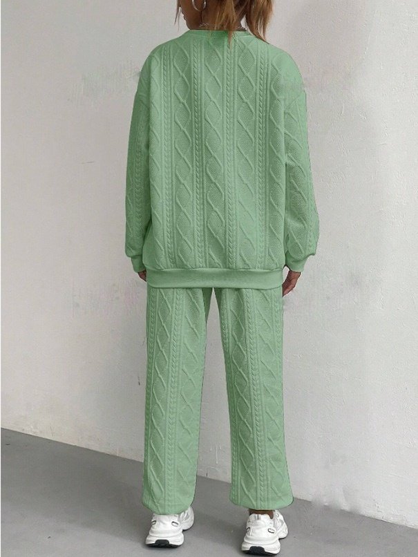 Damen Unifarben Geprägt Zweiteiliges Set Täglich Langarm Lässig Frühling/Herbst Bluse mit Hose Matching Set