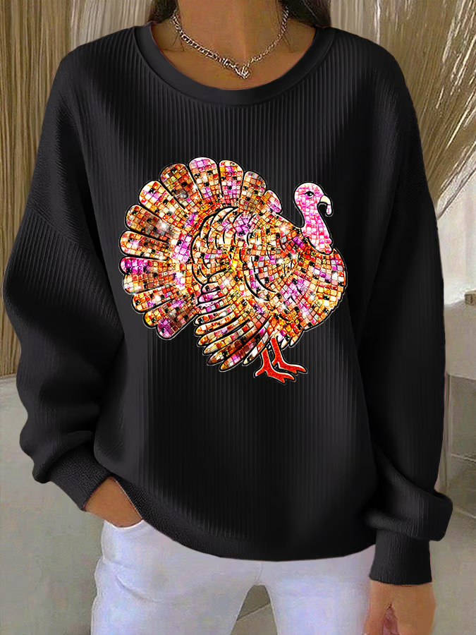 Damen Truthahn Rundhals Lässig Frühling/Herbst Langarm Sweatshirt