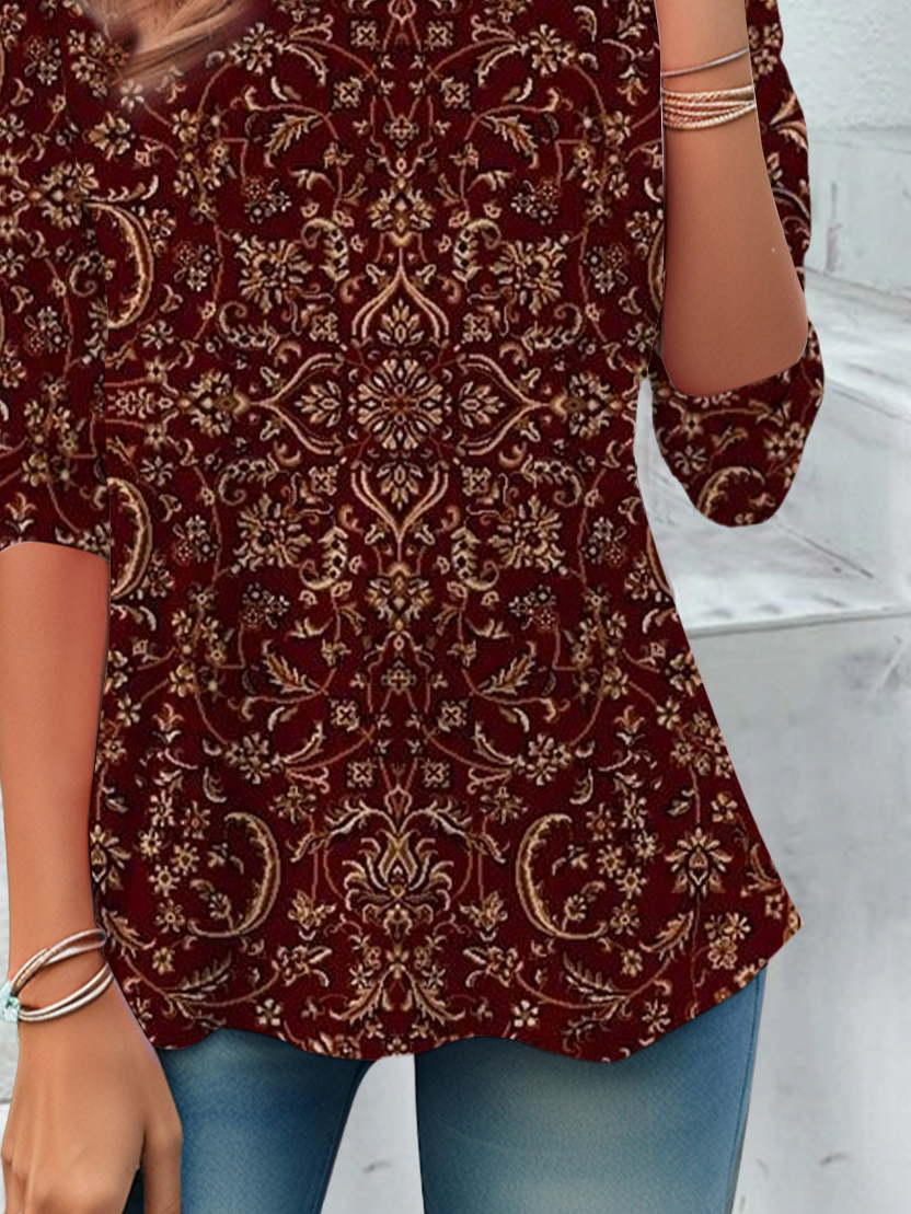 Damen Geblümt Langarm T-Shirts T-Shirt Rundhals Lässig Frühling/Herbst Tunika Oberteile