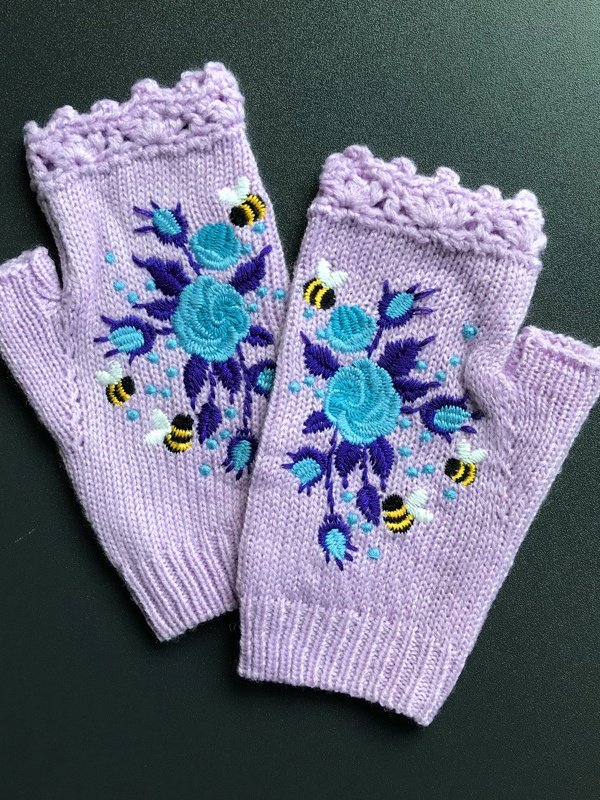 Gestrickt Böhmisch Geblümt Herbst und Winter ins Bestickt Damen Warm Handschuhe Biene Blume Erwachsene Gestrickt Handschuhe Bestickt Wolle Handschuhe