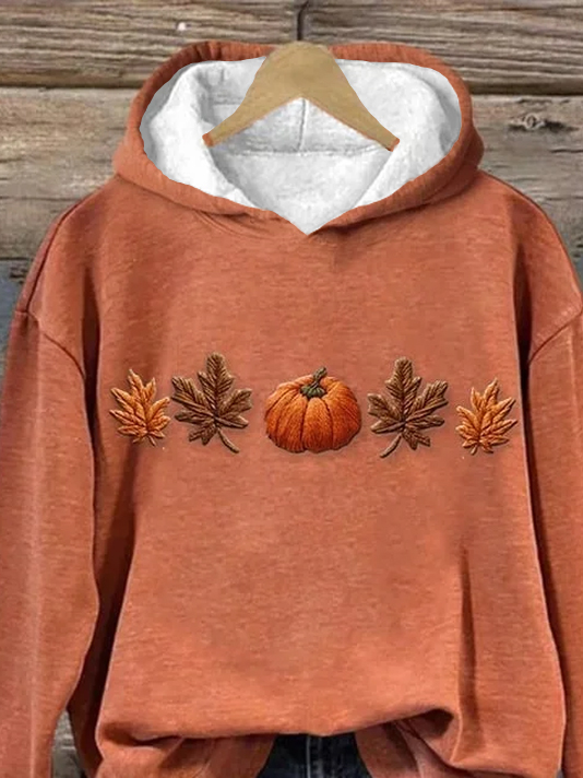 Damen Ahornblatt Frühling/Herbst Print Langarm Lässig Täglich Kapuze