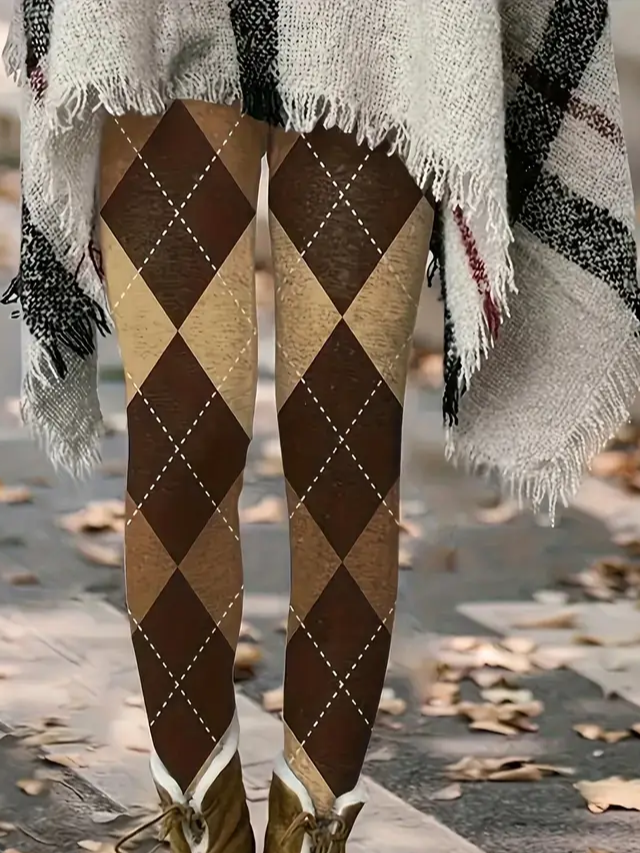 Damen Kariert Lässig Alle Jahreszeiten Print Lang Leggings