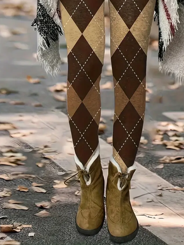 Damen Kariert Lässig Alle Jahreszeiten Print Lang Leggings
