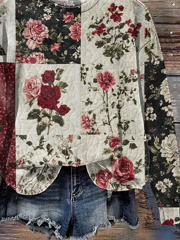 Damen Geblümt Rundhals Print Lässig Frühling/Herbst Langarm Sweatshirt