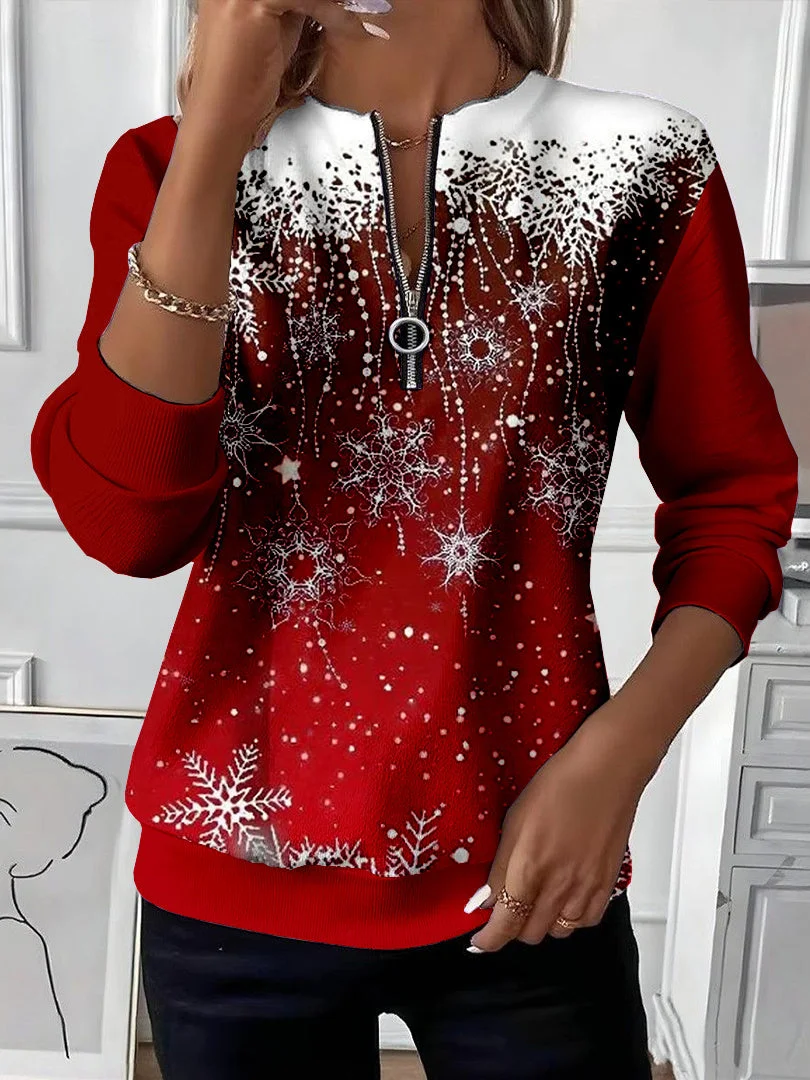 Damen Weihnachten Rundhals Print Lässig Frühling/Herbst Langarm Sweatshirt