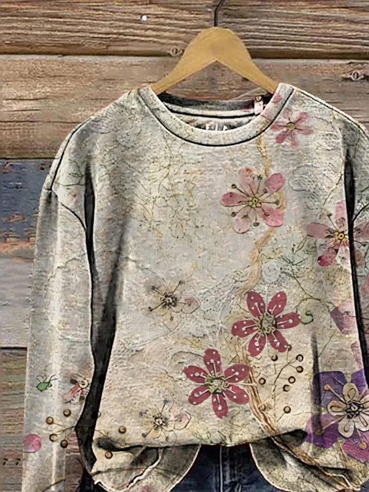 Damen Geblümt Rundhals Print Lässig Frühling/Herbst Langarm Sweatshirt