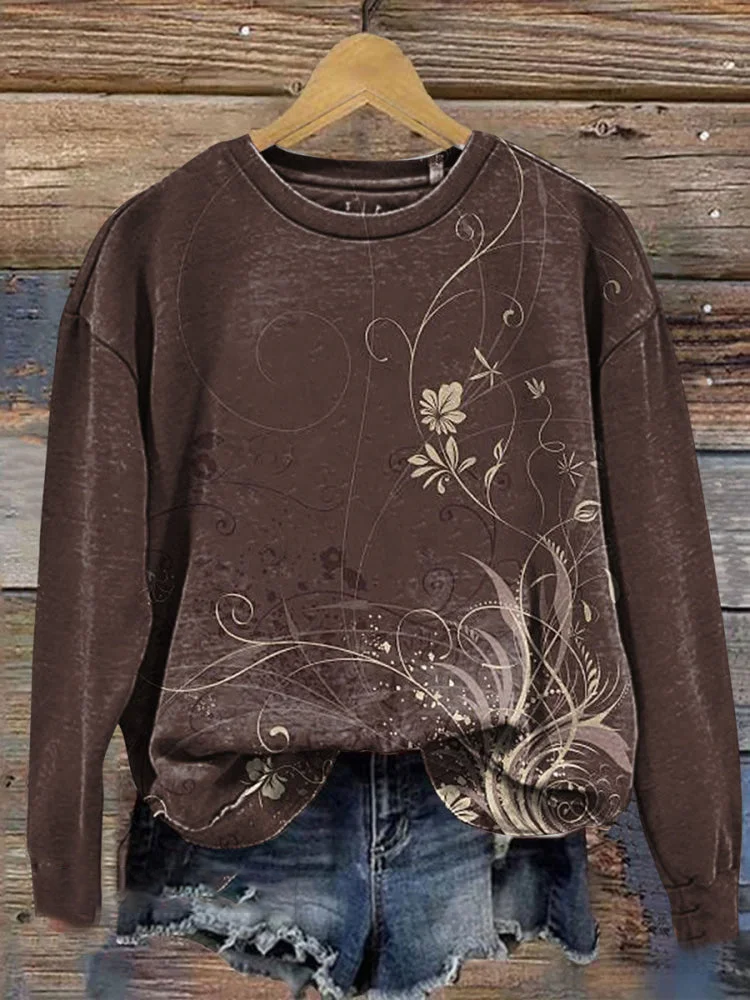 Damen Geblümt Rundhals Print Lässig Frühling/Herbst Langarm Sweatshirt