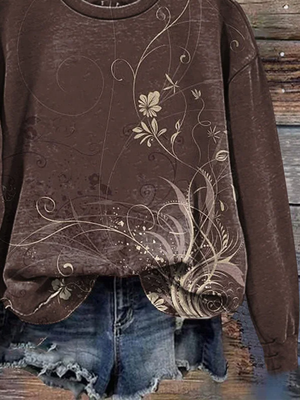 Damen Geblümt Rundhals Print Lässig Frühling/Herbst Langarm Sweatshirt