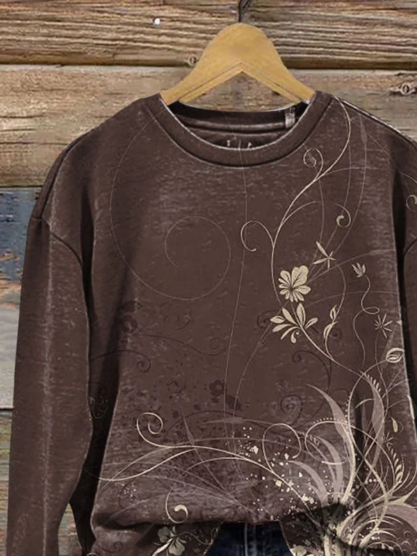 Damen Geblümt Rundhals Print Lässig Frühling/Herbst Langarm Sweatshirt