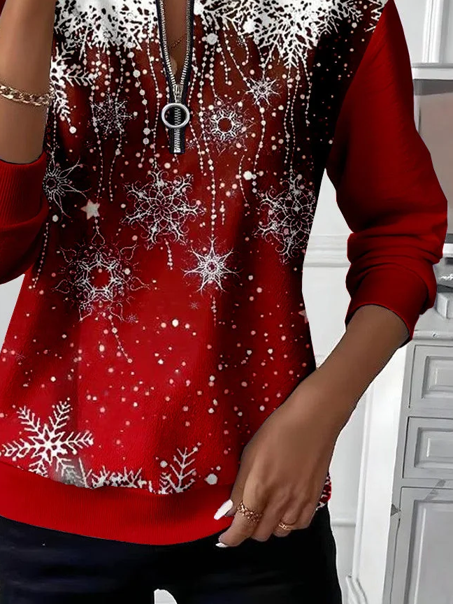 Damen Weihnachten Rundhals Print Lässig Frühling/Herbst Langarm Sweatshirt