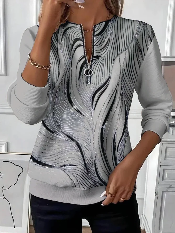 Damen Abstrakt Rundhals Print Lässig Frühling/Herbst Langarm Sweatshirt