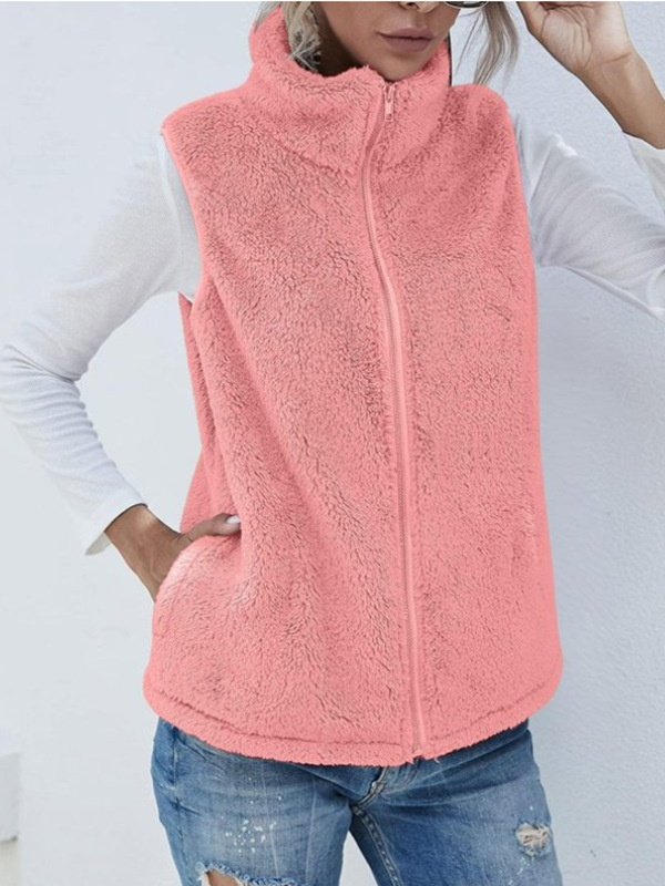 Wolle Regelmäßige Passform Mock Neck Basic Tanktop